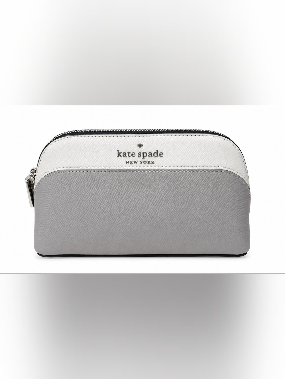 Kate Spade Nimbus Gray & White Leather Mini Cosmetic Case NWT